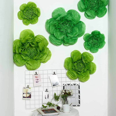 Set of 6 Mint Apple Green Peony 3D Paper Flowers Wall Decor - 7",9",11" - Linen Luxes