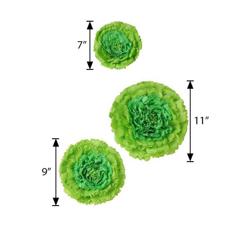 Set of 6 Mint Green Carnation 3D Paper Flowers Wall Decor - 7",9",11" - Linen Luxes