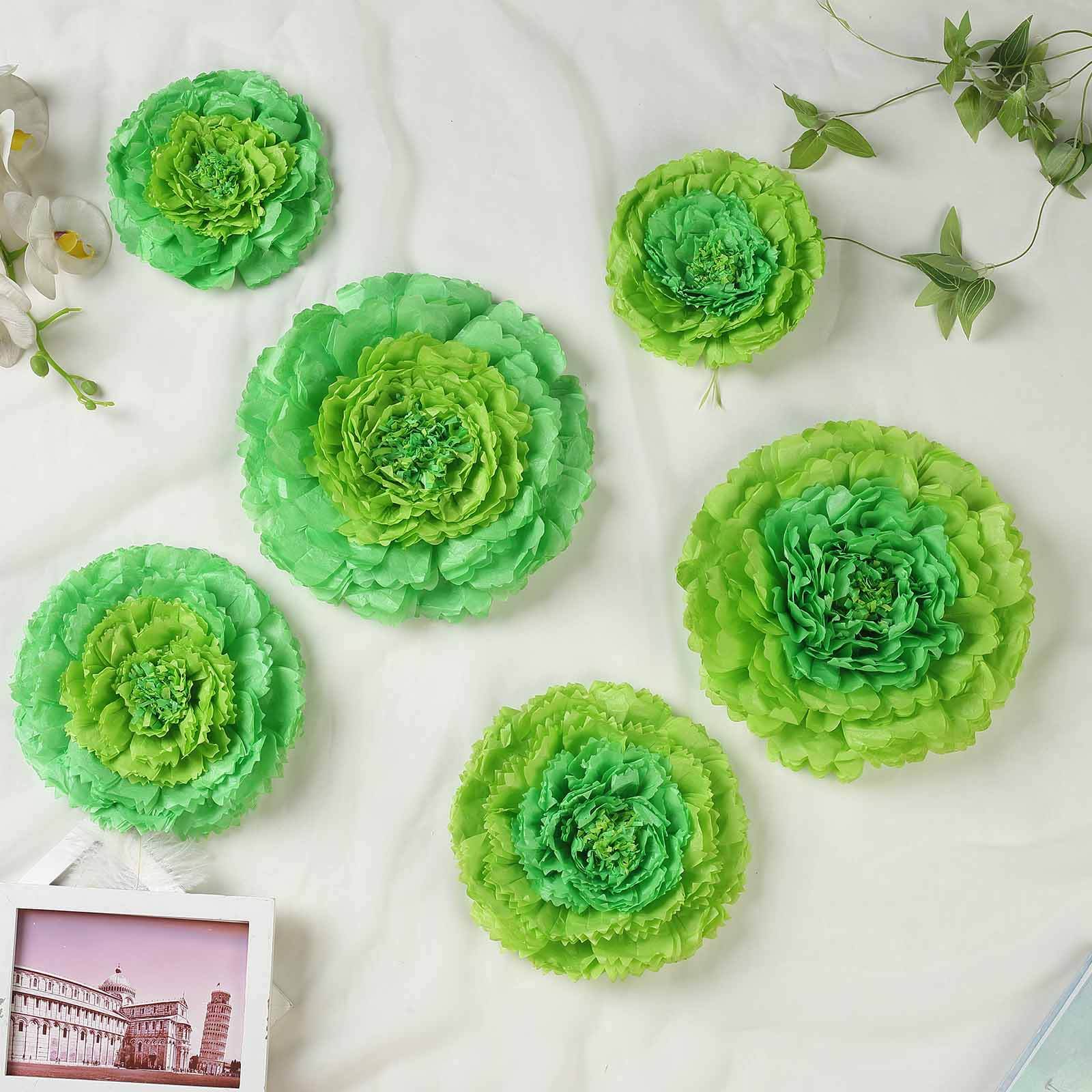 Set of 6 Mint Green Carnation 3D Paper Flowers Wall Decor - 7",9",11" - Linen Luxes
