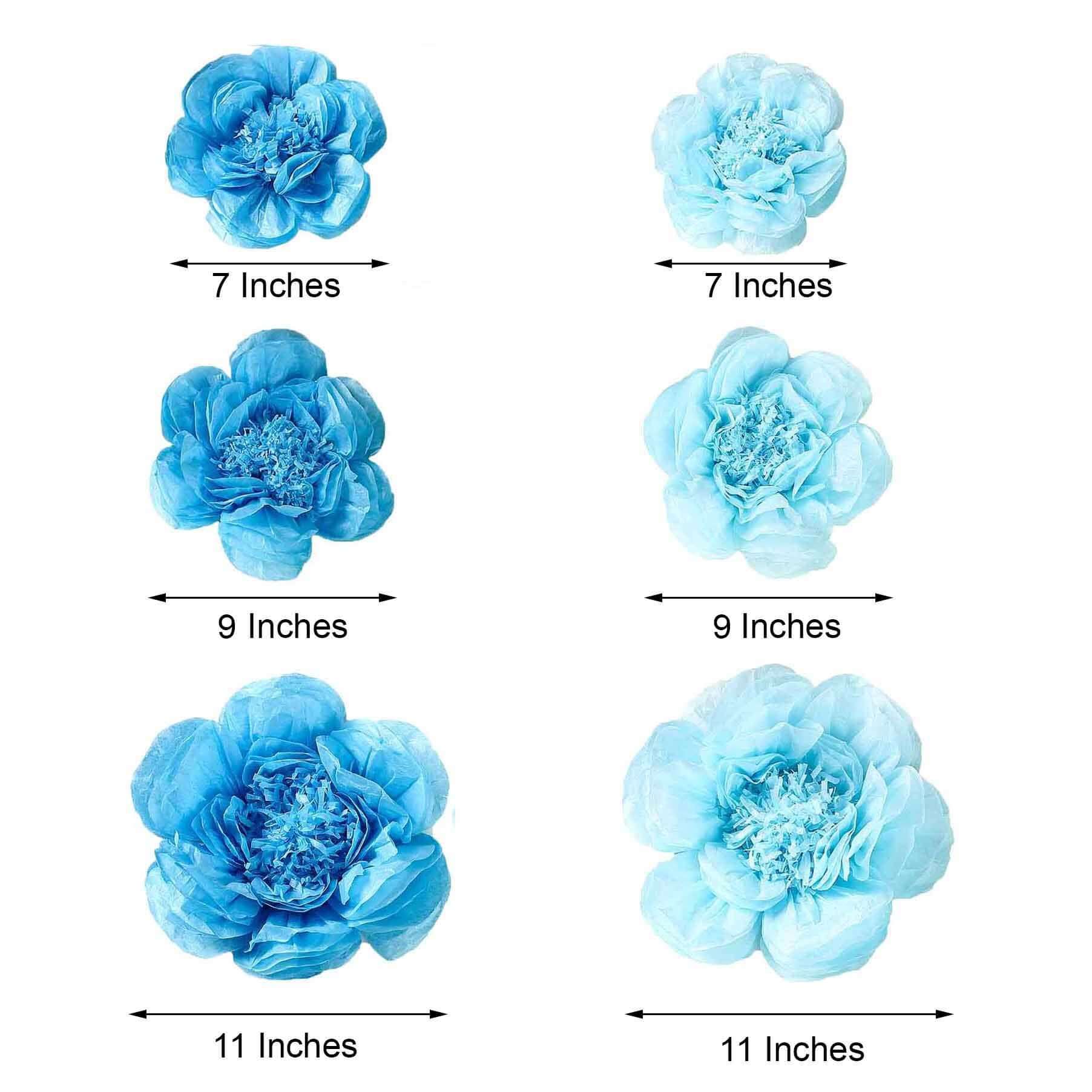 Set of 6 Periwinkle Turquoise Peony 3D Paper Flowers Wall Decor - 7",9",11" - Linen Luxes
