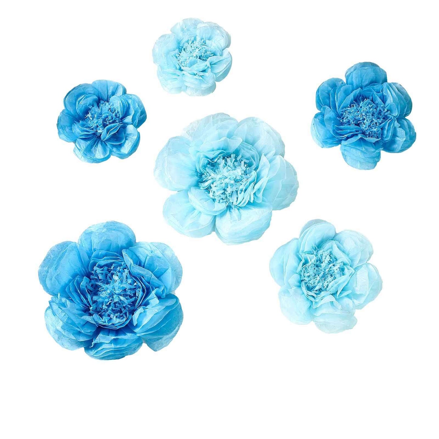 Set of 6 Periwinkle Turquoise Peony 3D Paper Flowers Wall Decor - 7",9",11" - Linen Luxes