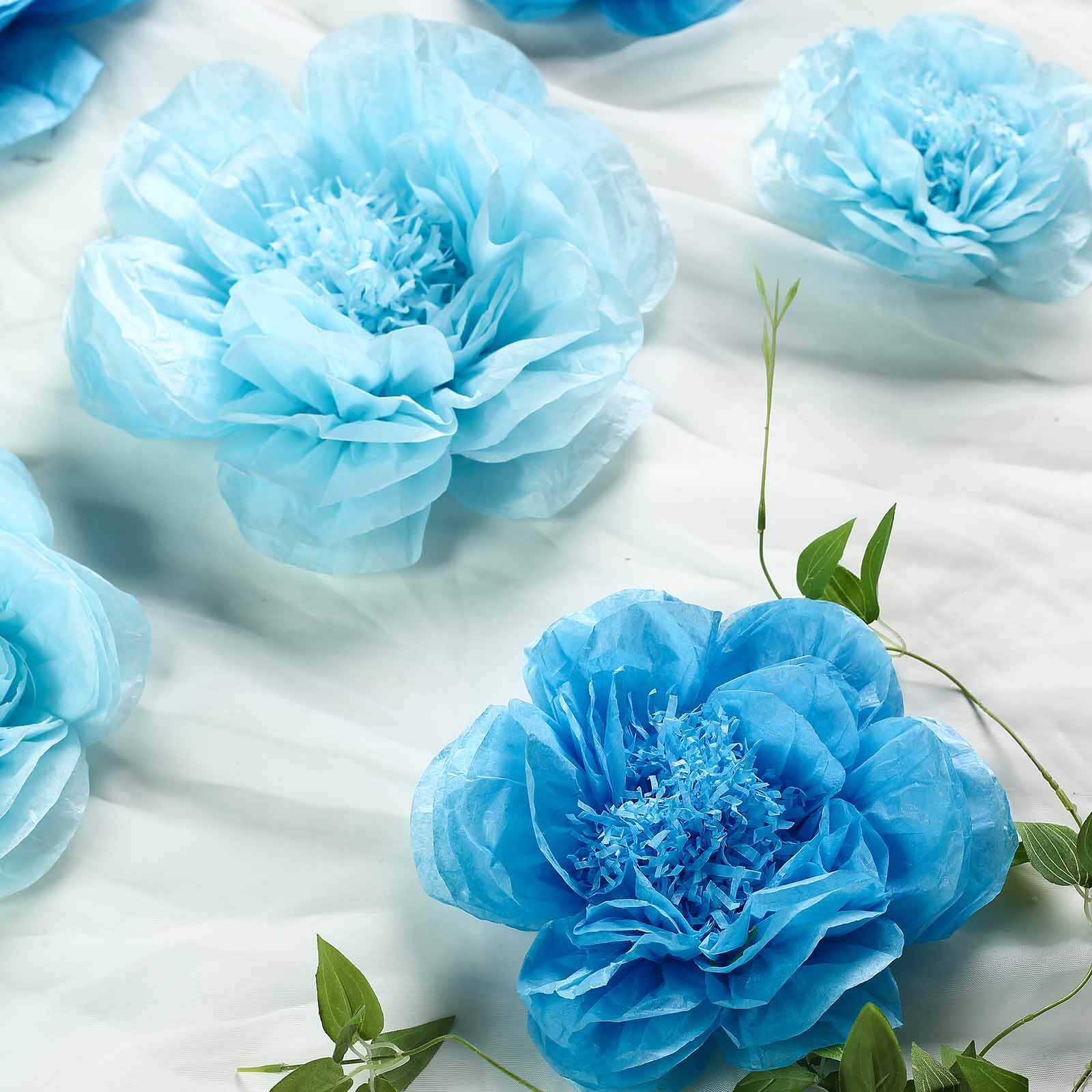Set of 6 Periwinkle Turquoise Peony 3D Paper Flowers Wall Decor - 7",9",11" - Linen Luxes