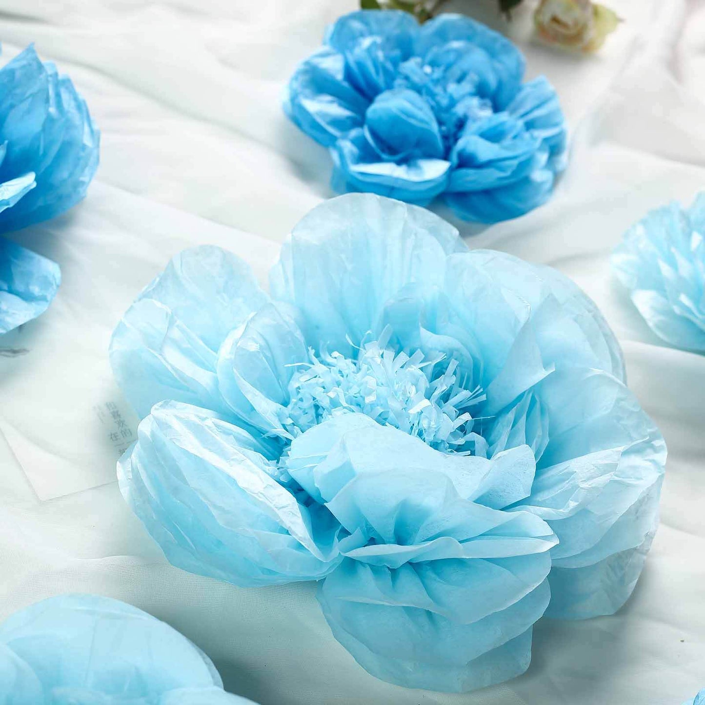 Set of 6 Periwinkle Turquoise Peony 3D Paper Flowers Wall Decor - 7",9",11" - Linen Luxes