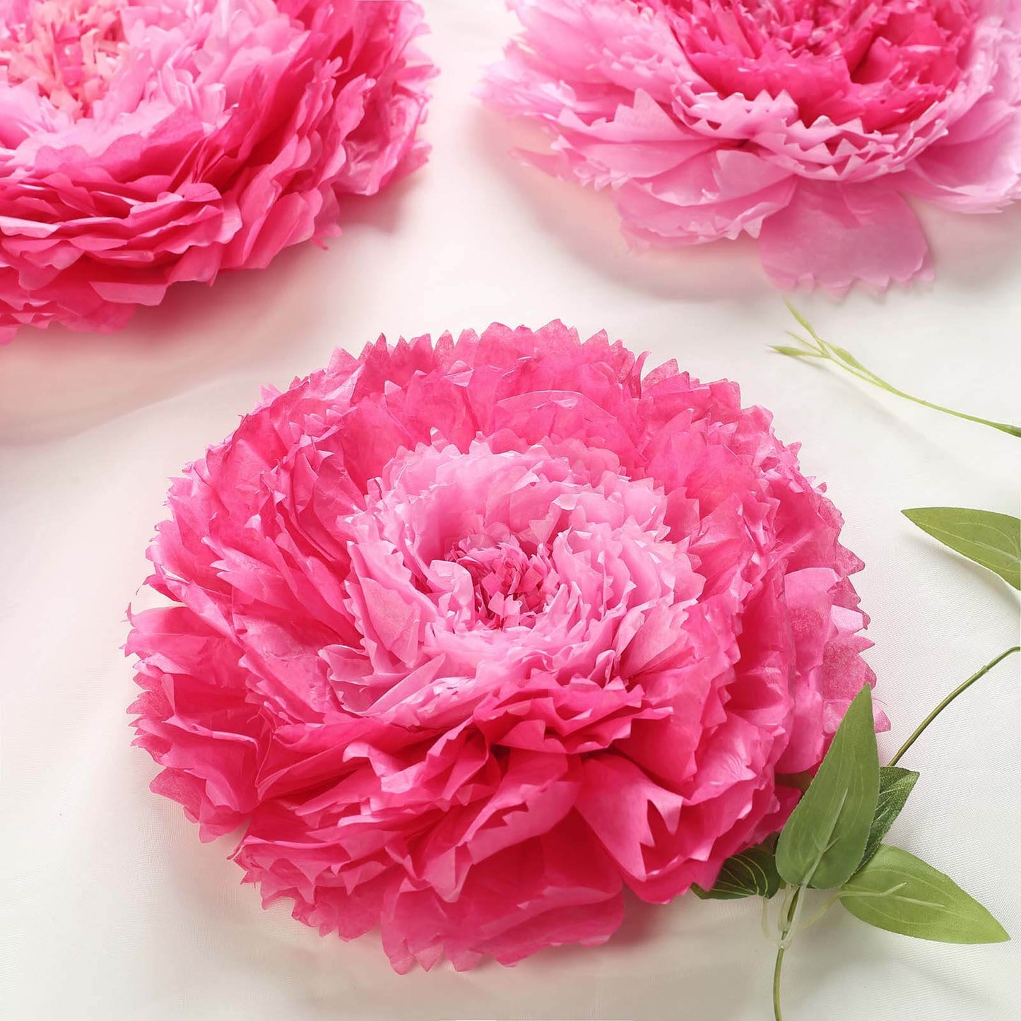 Set of 6 Pink Fuchsia Carnation 3D Paper Flowers Wall Decor - 7",9",11" - Linen Luxes
