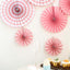 Set of 6 Pink Hanging Paper Fan Decorations, Pinwheel Wall Backdrop Party Kit - 8", 12", 16" - Linen Luxes