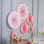 Set of 6 Pink Hanging Paper Fan Decorations, Pinwheel Wall Backdrop Party Kit - 8", 12", 16" - Linen Luxes