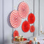 Set of 6 Red Hanging Paper Fan Decorations, Pinwheel Wall Backdrop Party Kit - 8", 12", 16" - Linen Luxes
