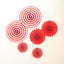 Set of 6 Red Hanging Paper Fan Decorations, Pinwheel Wall Backdrop Party Kit - 8", 12", 16" - Linen Luxes
