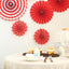 Set of 6 Red Hanging Paper Fan Decorations, Pinwheel Wall Backdrop Party Kit - 8", 12", 16" - Linen Luxes