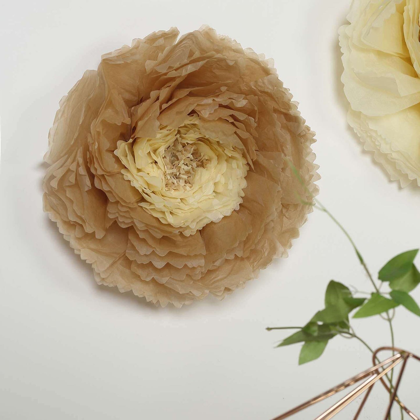 Set of 6 Taupe Natural Giant Carnation 3D Paper Flowers Wall Decor - 12",16",20" - Linen Luxes