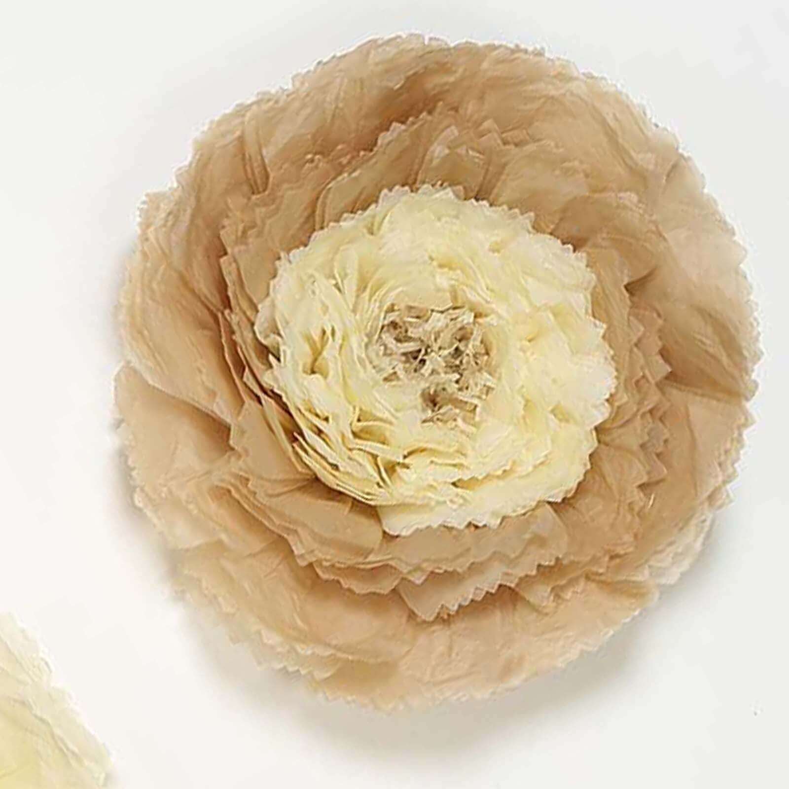 Set of 6 Taupe Natural Giant Carnation 3D Paper Flowers Wall Decor - 12",16",20" - Linen Luxes