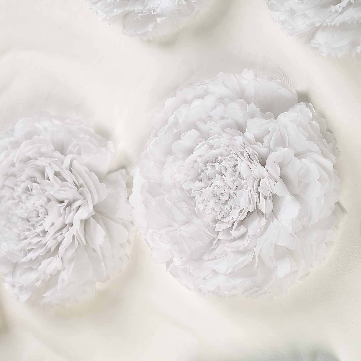 Set of 6 White Carnation 3D Paper Flowers Wall Decor - 7",9",11" - Linen Luxes