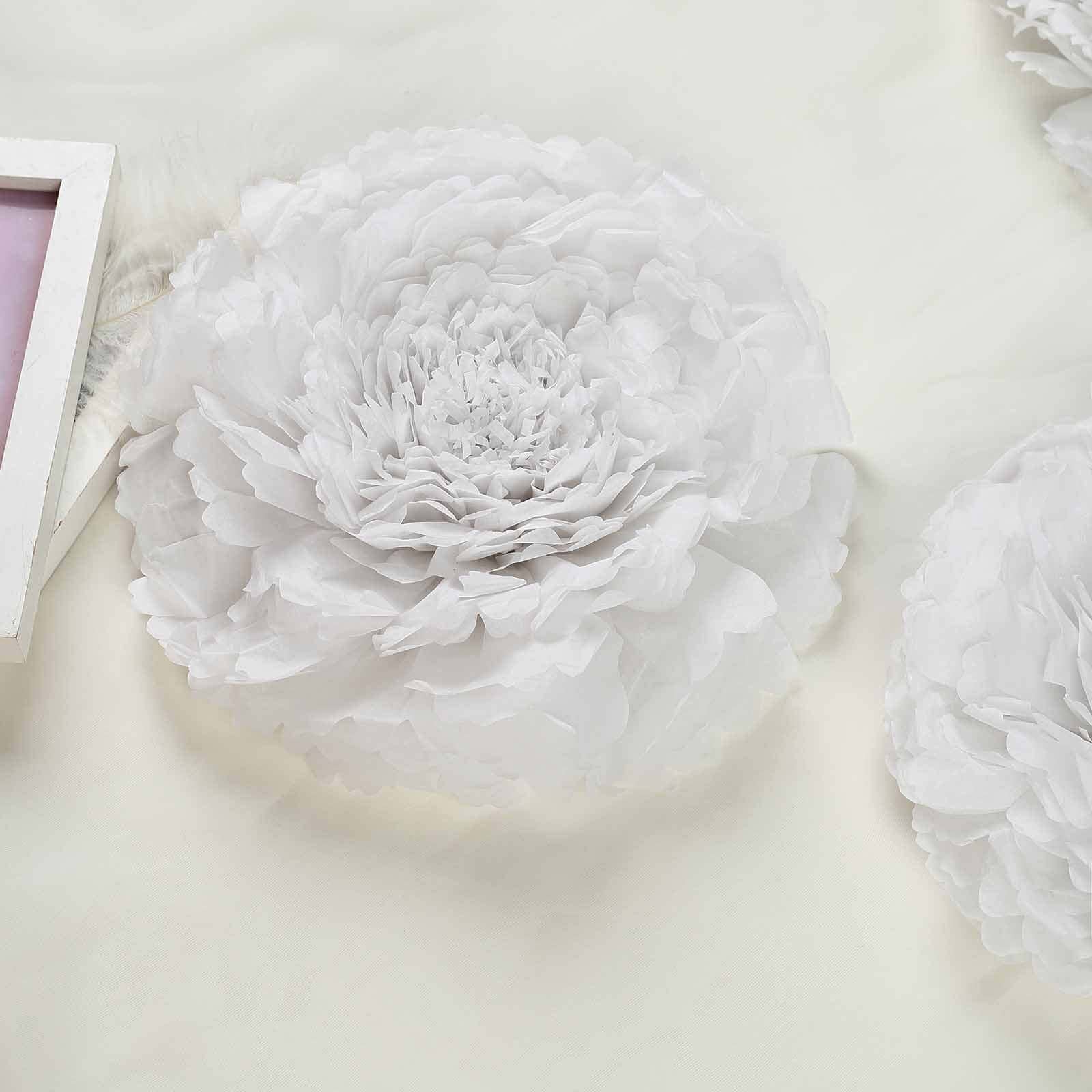 Set of 6 White Carnation 3D Paper Flowers Wall Decor - 7",9",11" - Linen Luxes