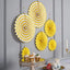 Set of 6 Yellow Hanging Paper Fan Decorations, Pinwheel Wall Backdrop Party Kit - 8", 12", 16" - Linen Luxes