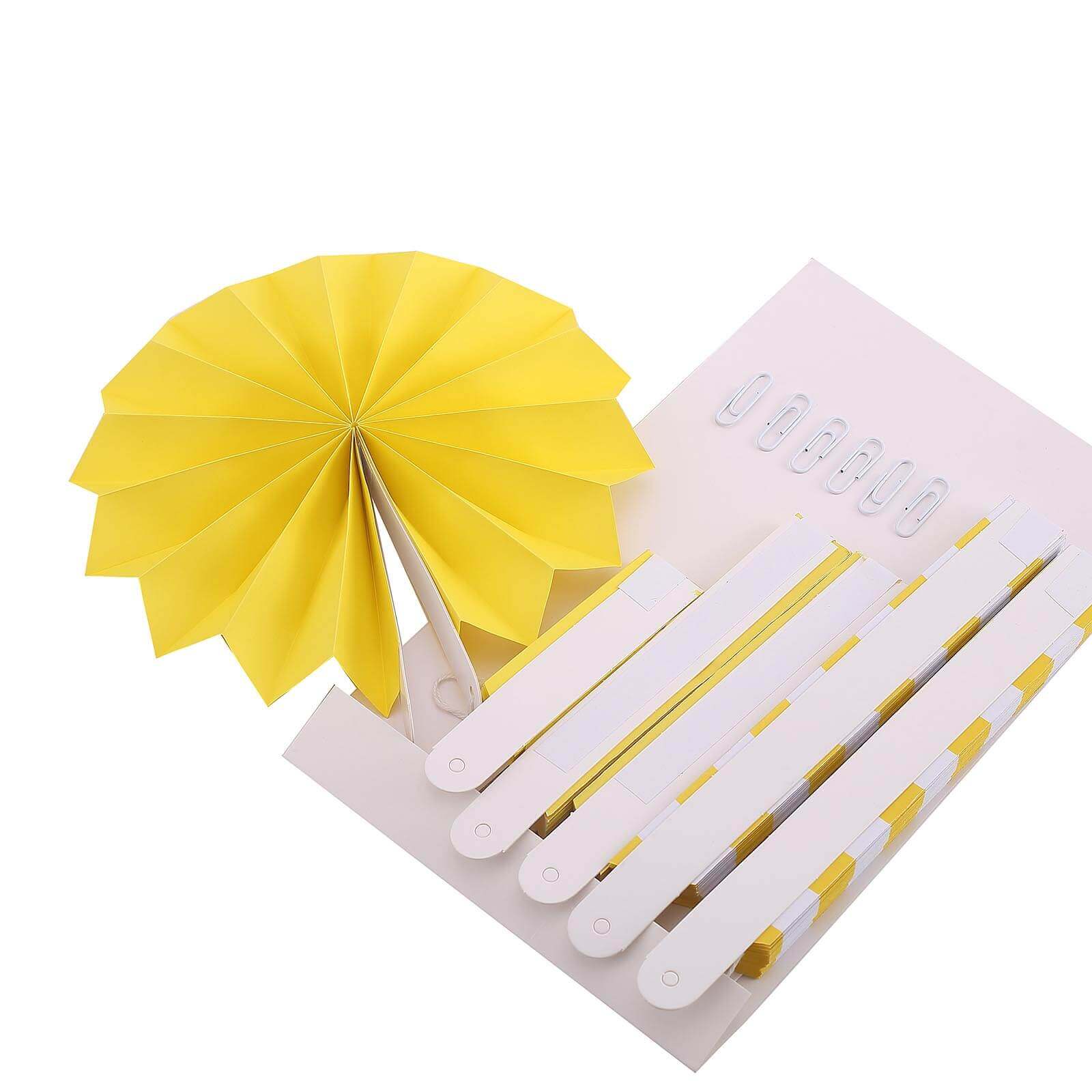 Set of 6 Yellow Hanging Paper Fan Decorations, Pinwheel Wall Backdrop Party Kit - 8", 12", 16" - Linen Luxes