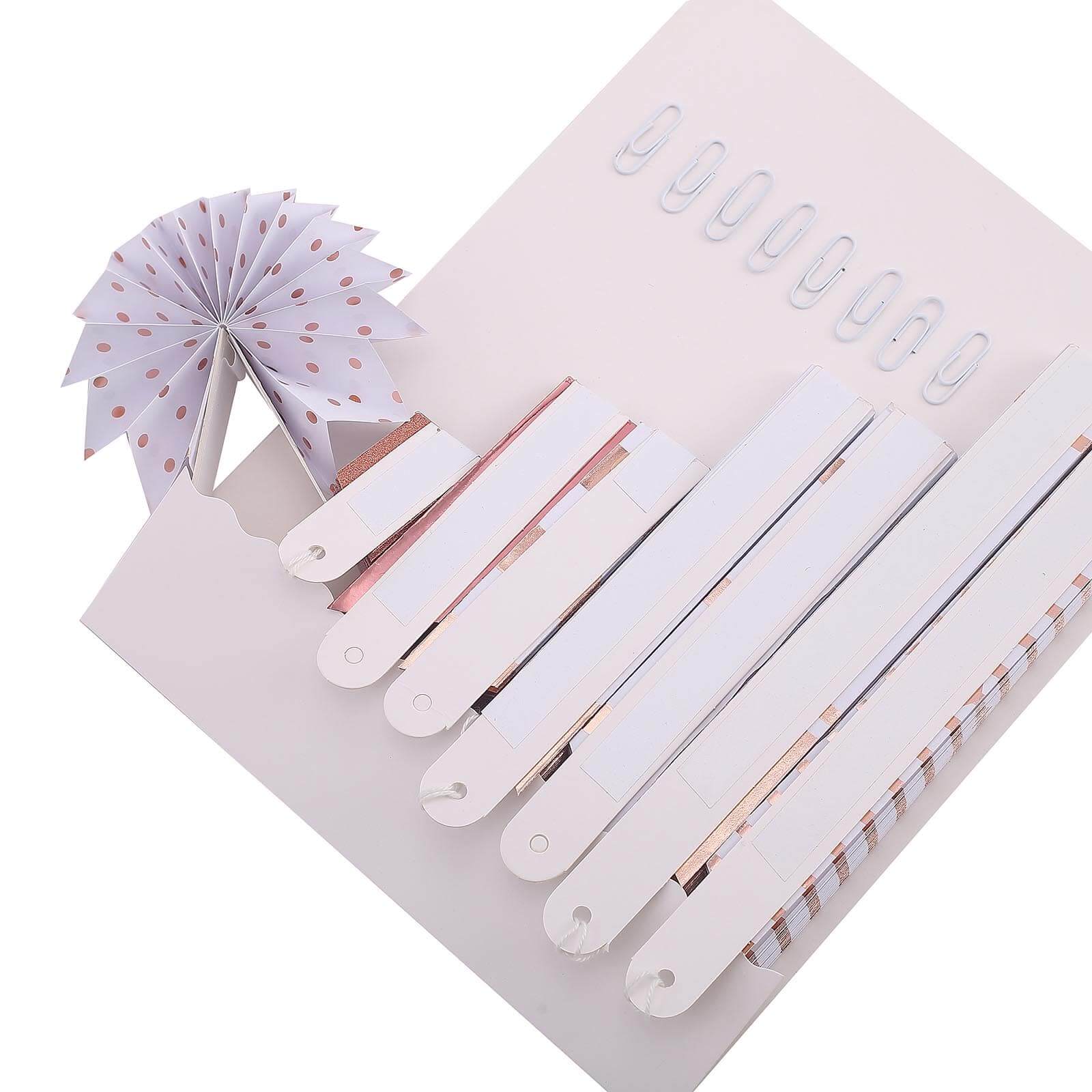 Set of 8 Gold Rose Gold Hanging Paper Fan Decorations, Pinwheel Wall Backdrop Party Kit - 4", 8", 12" - Linen Luxes