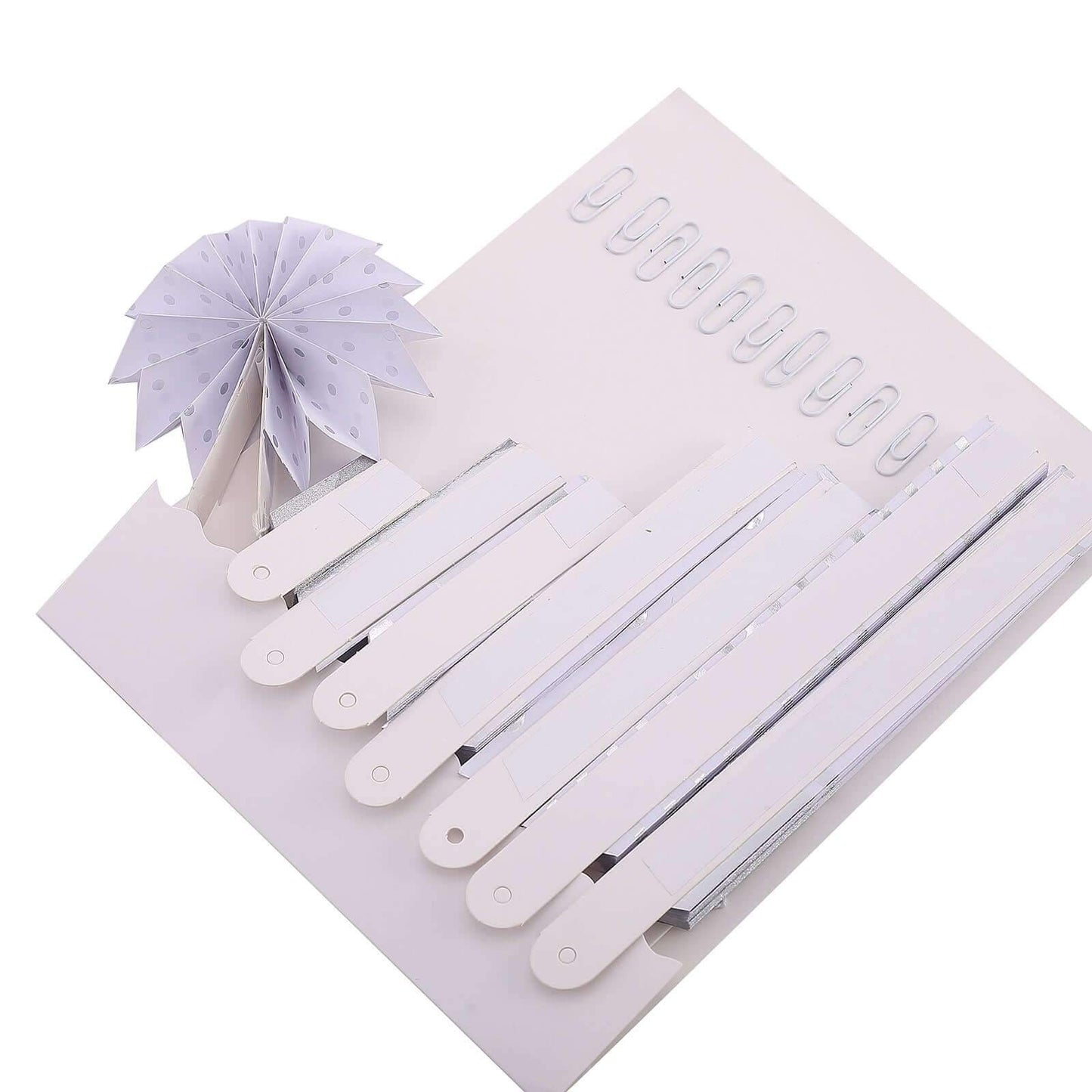 Set of 8 Silver White Hanging Paper Fan Decorations, Pinwheel Wall Backdrop Party Kit - 4", 8", 12", 16" - Linen Luxes