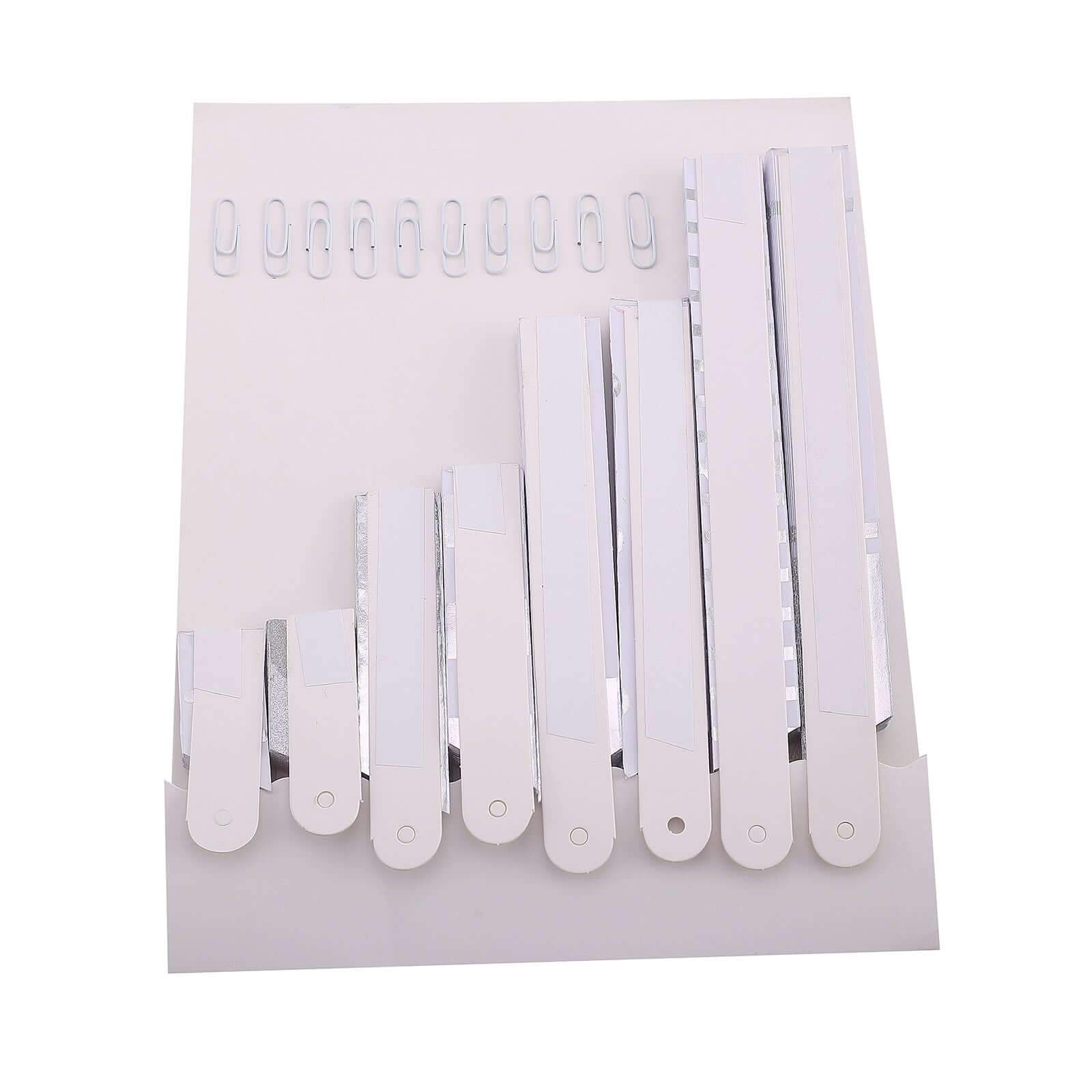 Set of 8 Silver White Hanging Paper Fan Decorations, Pinwheel Wall Backdrop Party Kit - 4", 8", 12", 16" - Linen Luxes