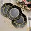 10-Pack Plastic 8" Octagon Dessert Plates in Black - Modern Disposable Salad/Appetizer Plates with Gold Geometric Design for Special Occasions & Celebrations