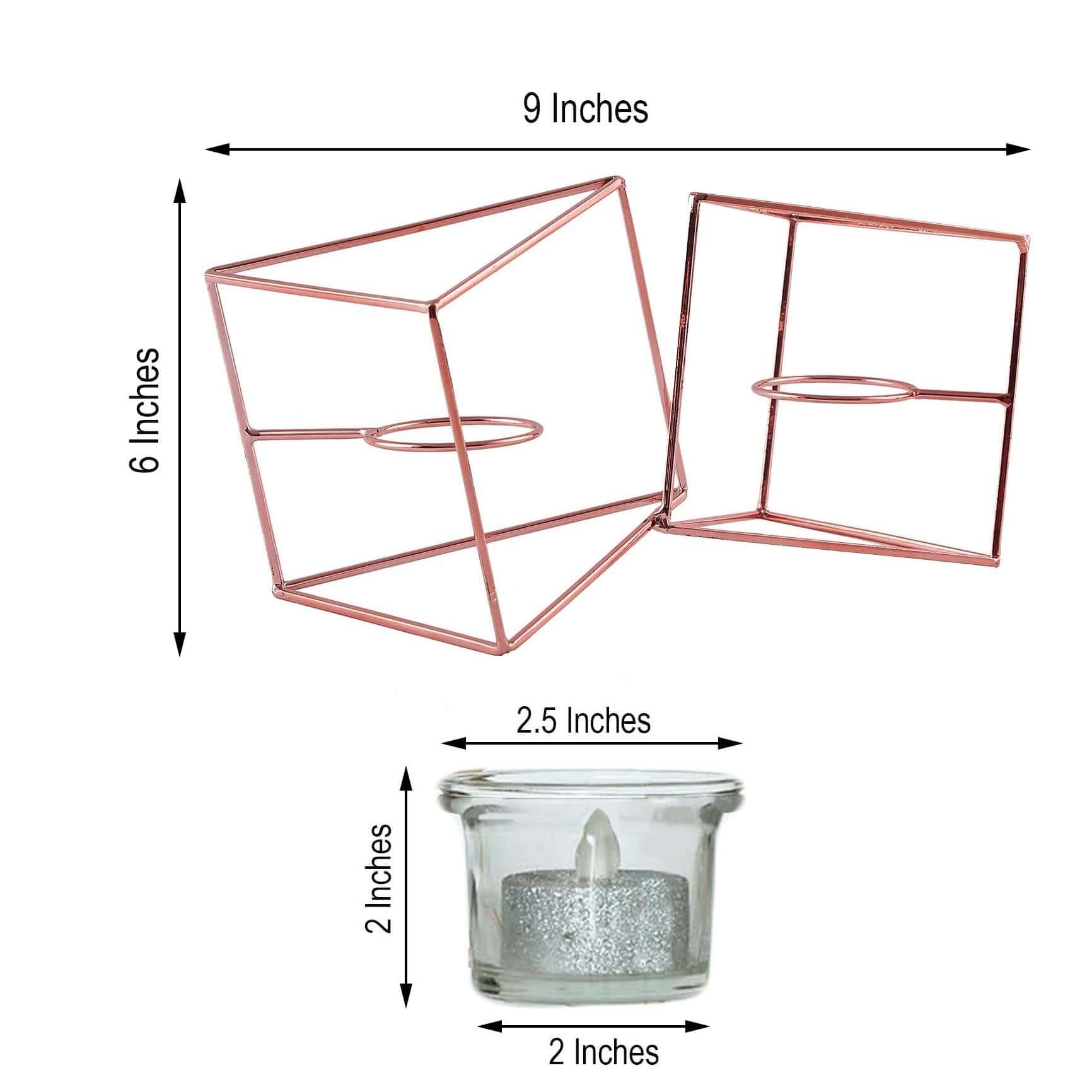 Set of Metal Candle Holders Linked Geometric Design Rose Gold - Chic Votive Glass Decor for Events & Gatherings 9" - Linen Luxes