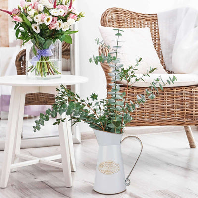 Metal Garden Water Pitcher Rustic Milk Jug Design - Shabby Chic Decorative Flower Vase 9"