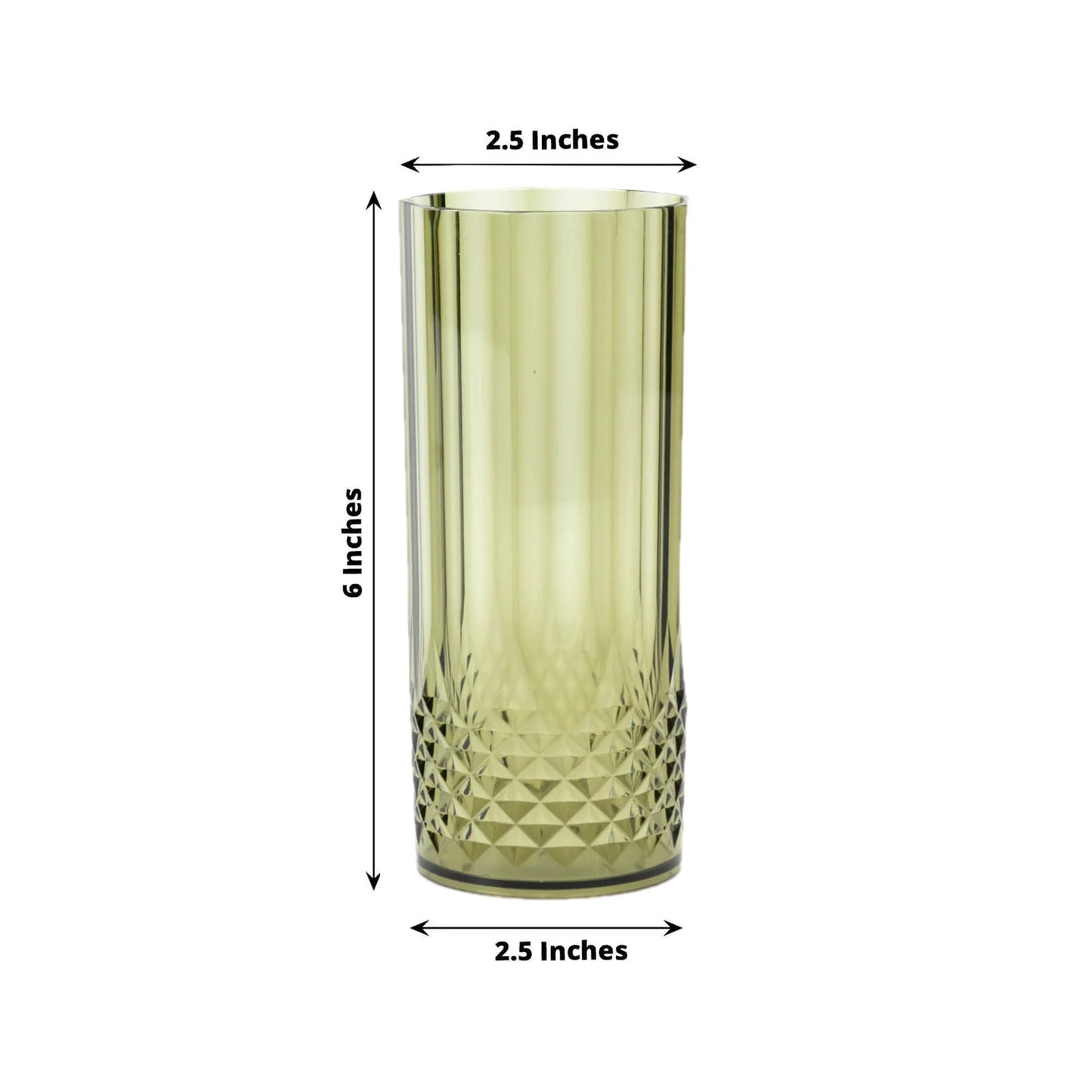 6-Pack Plastic Cocktail Tumblers Dusty Sage Green Transparent Crystal Cut Style - Shatterproof Highball Glasses 14oz
