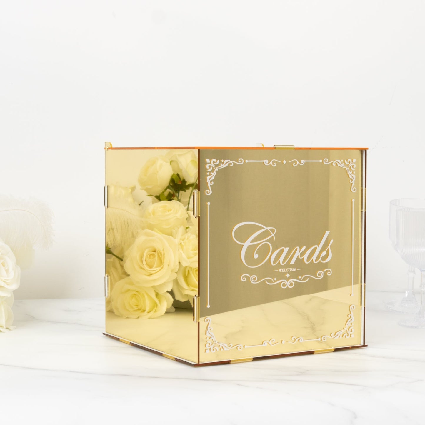 10" Gold Mirror Acrylic Wedding Card Box with Slot - Wishing Well Money Box for Reception, Graduation, and Events