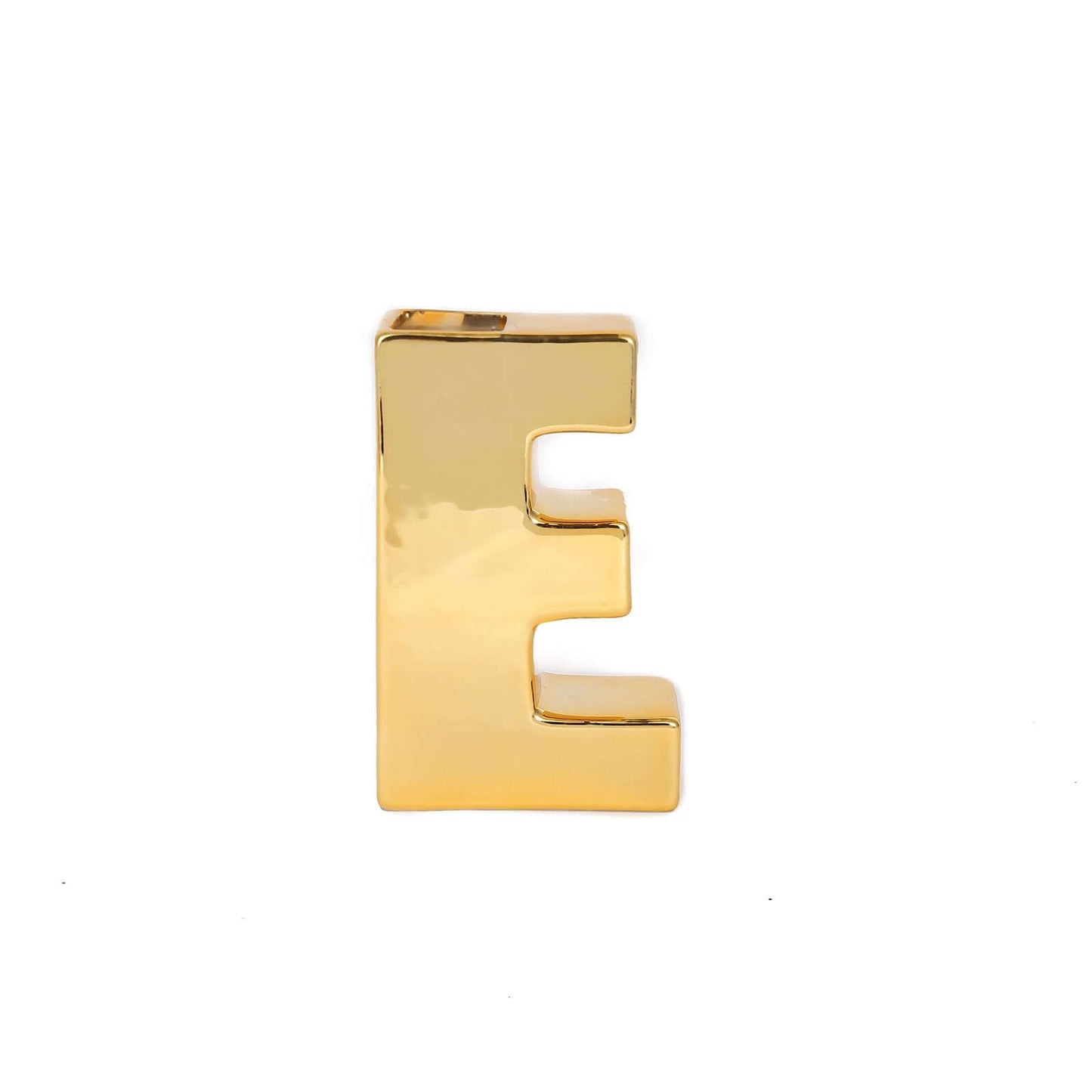 Shiny Ceramic Vase Letter "E" Gold Plated - Chic Bud Planter Pot for Events & Decor 6"
