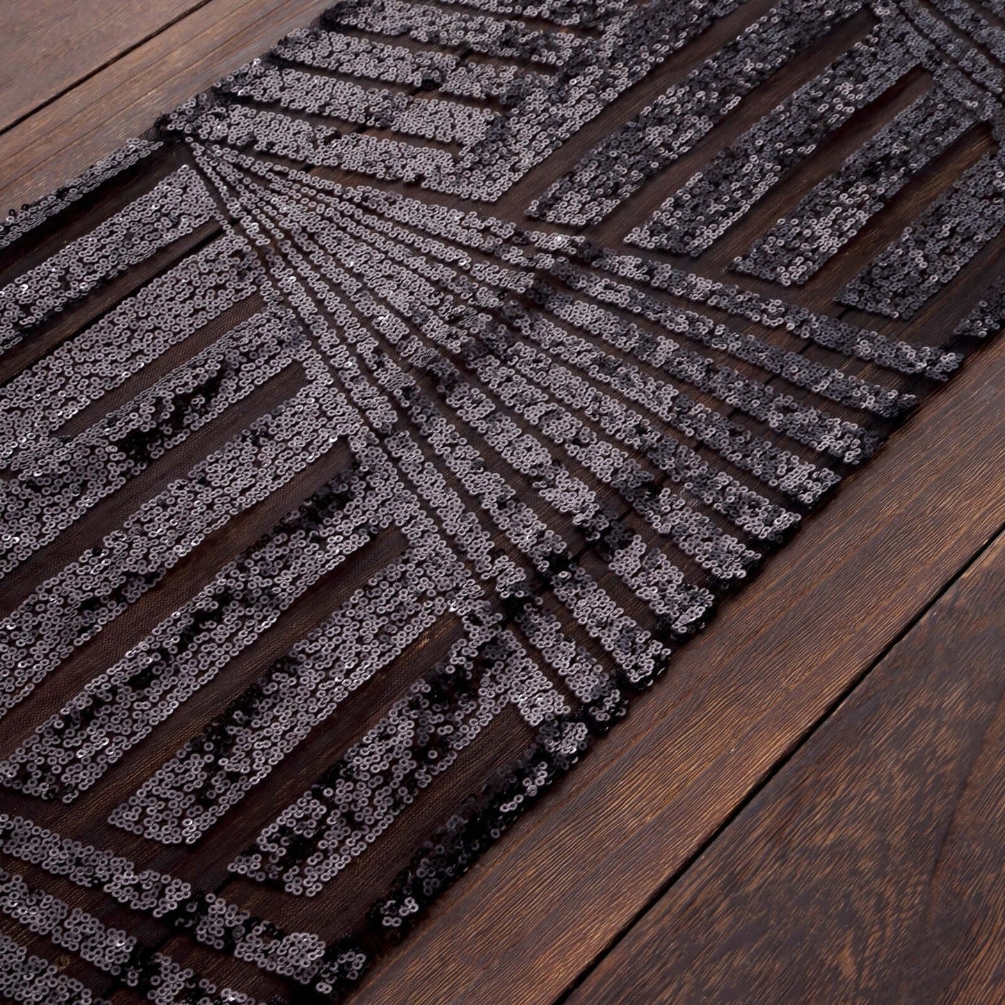 Sequin 12"x108" Table Runner Black - Diamond Glitz Design