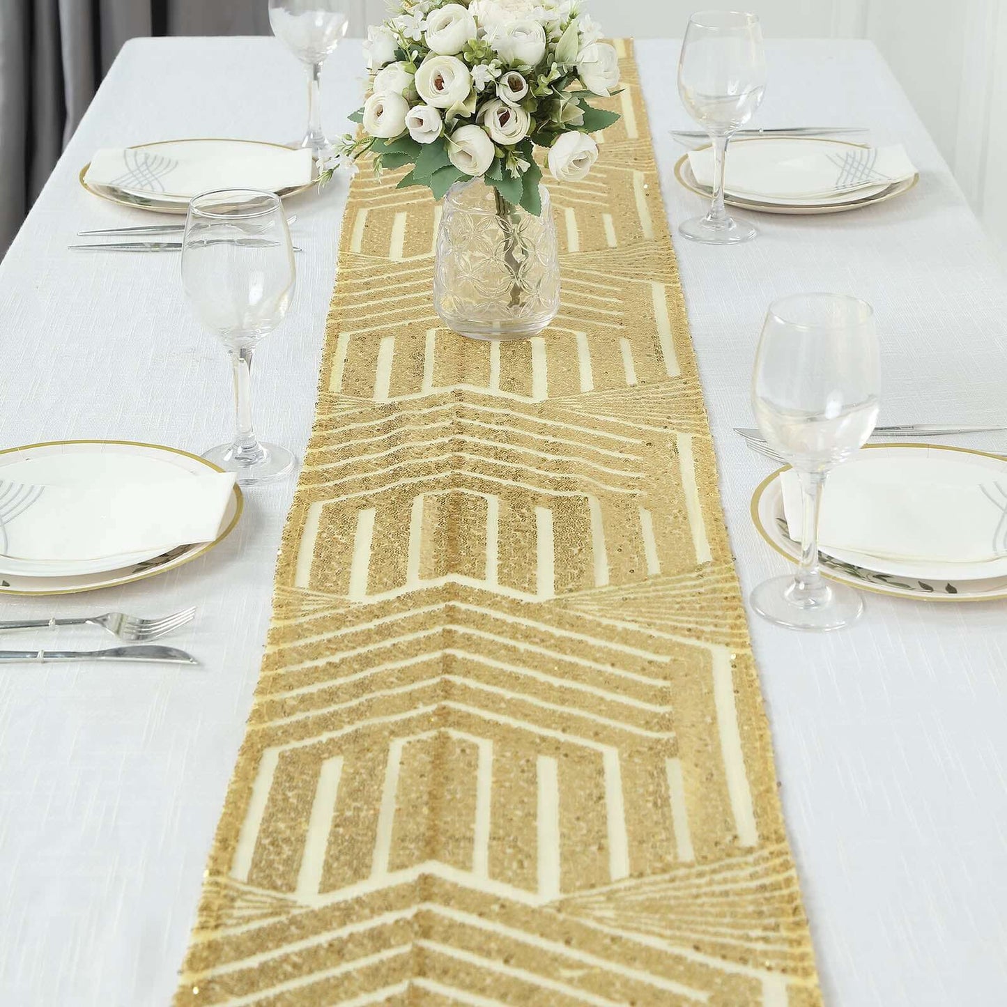 Sequin 12"x108" Table Runner Gold Diamond Glitz - Shimmering Event Decoration