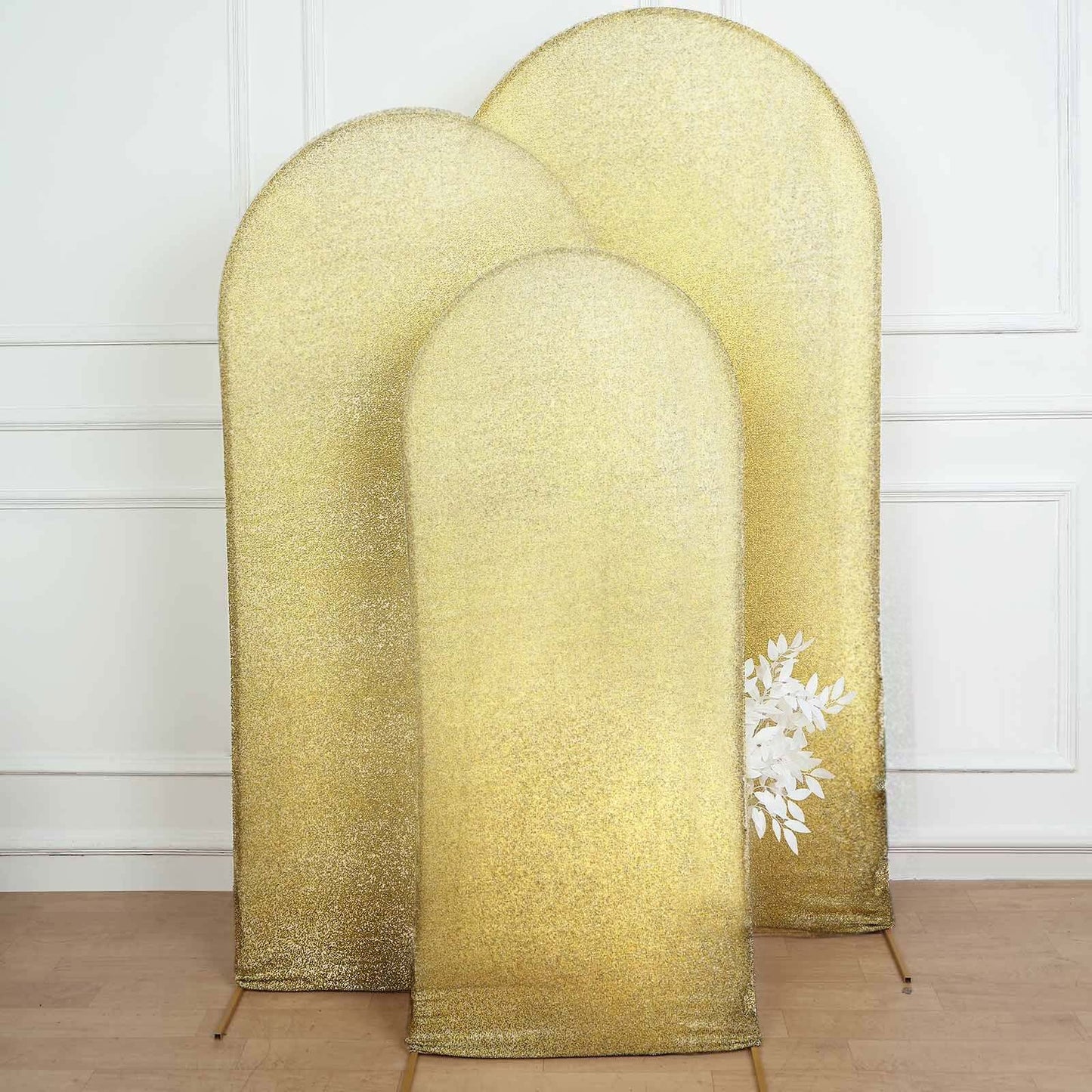 5ft Champagne Shimmer Tinsel Spandex Chiara Backdrop Stand Cover For Fitted Round Top Wedding Arch