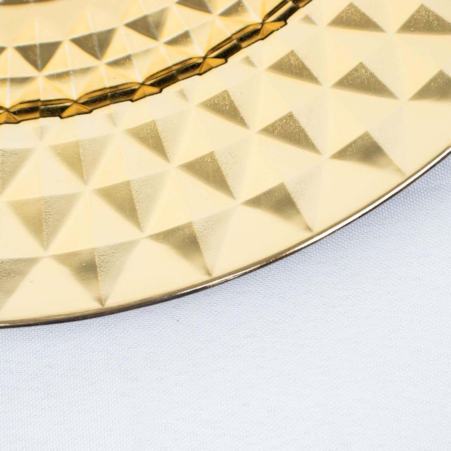 6-Pack Plastic Round Charger Plates 13" in Gold with Diamond Pattern, Sparkling Disposable Dinner Charger Tableware