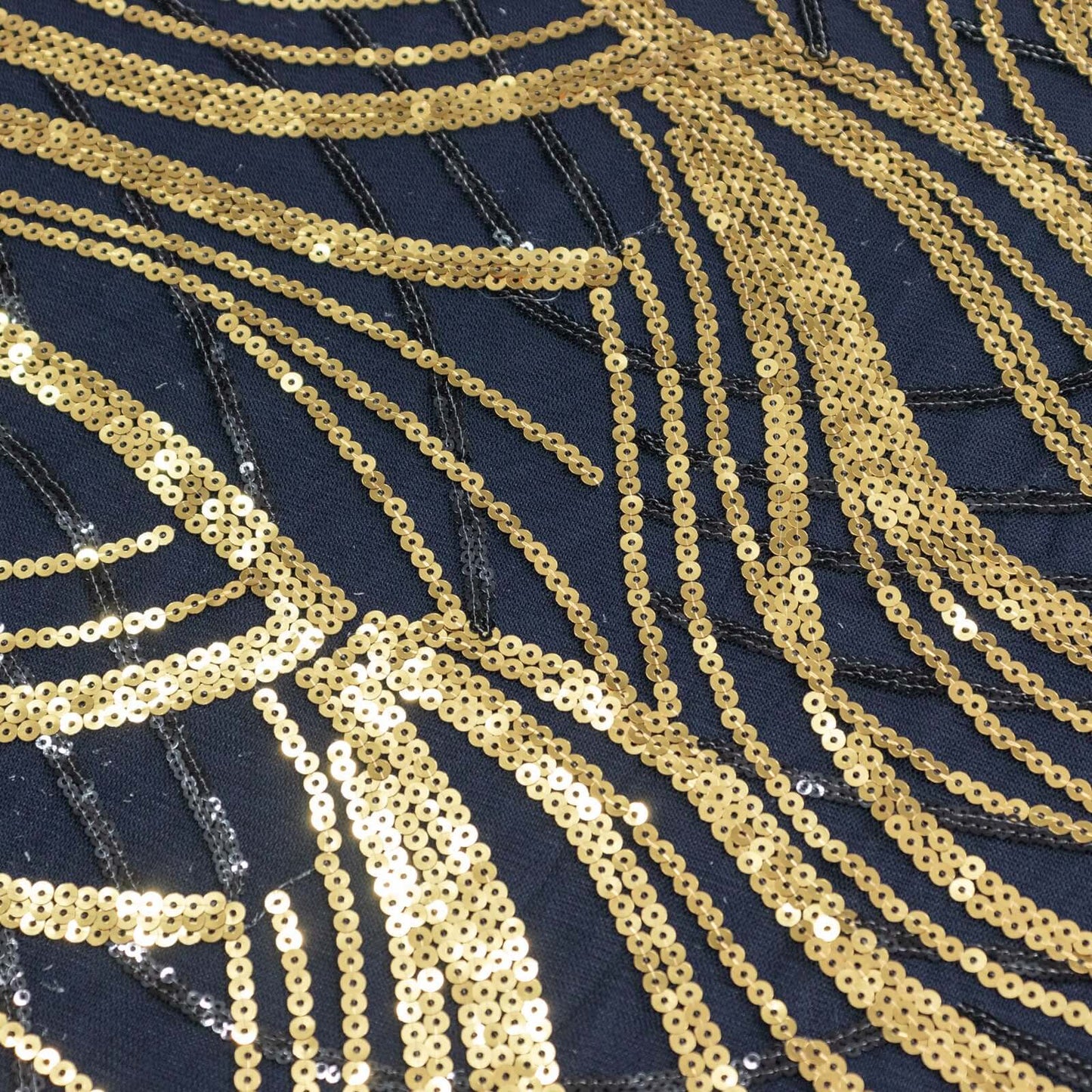 Mesh 90"x156" Rectangle Tablecloth Black/Gold - Wave Sequin Embroidered Table Cover