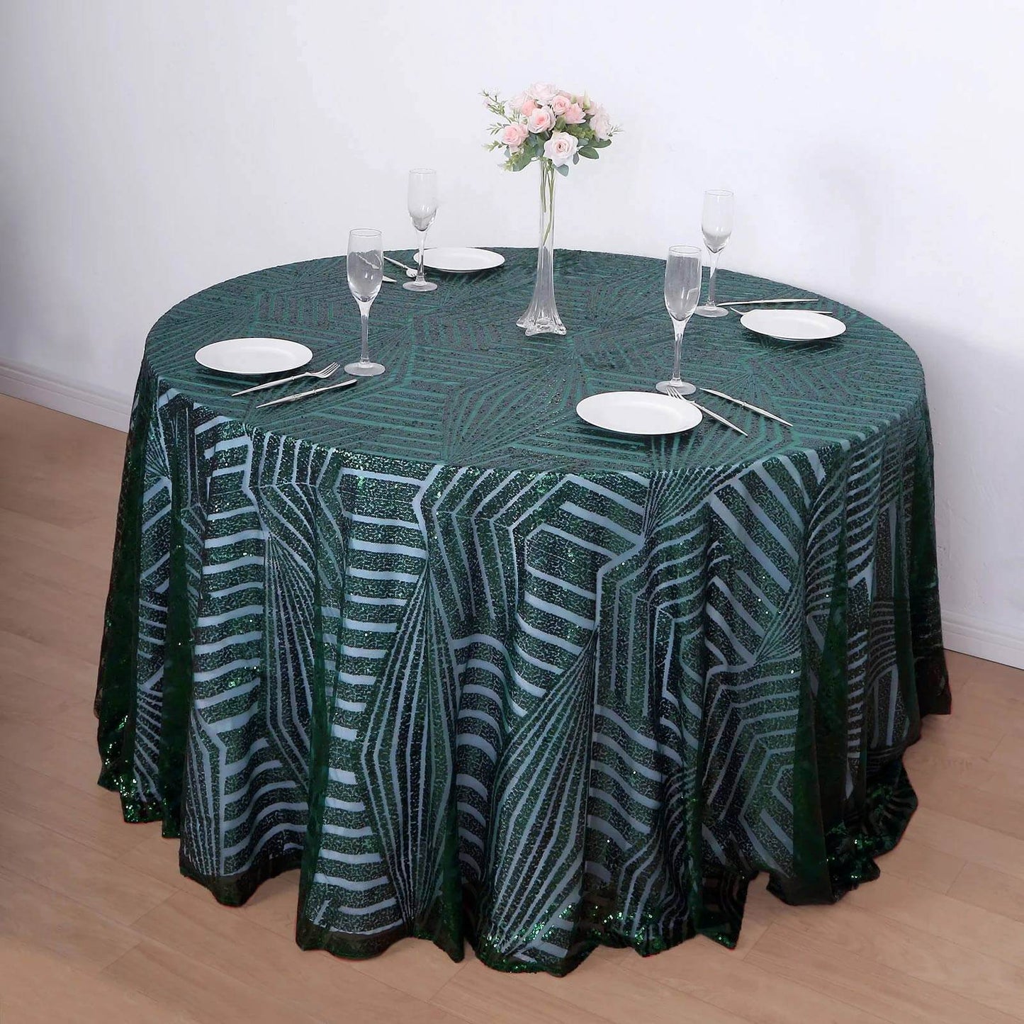 Sequin 120" Round Tablecloth Hunter Emerald Green - Seamless Diamond Glitz Table Cover