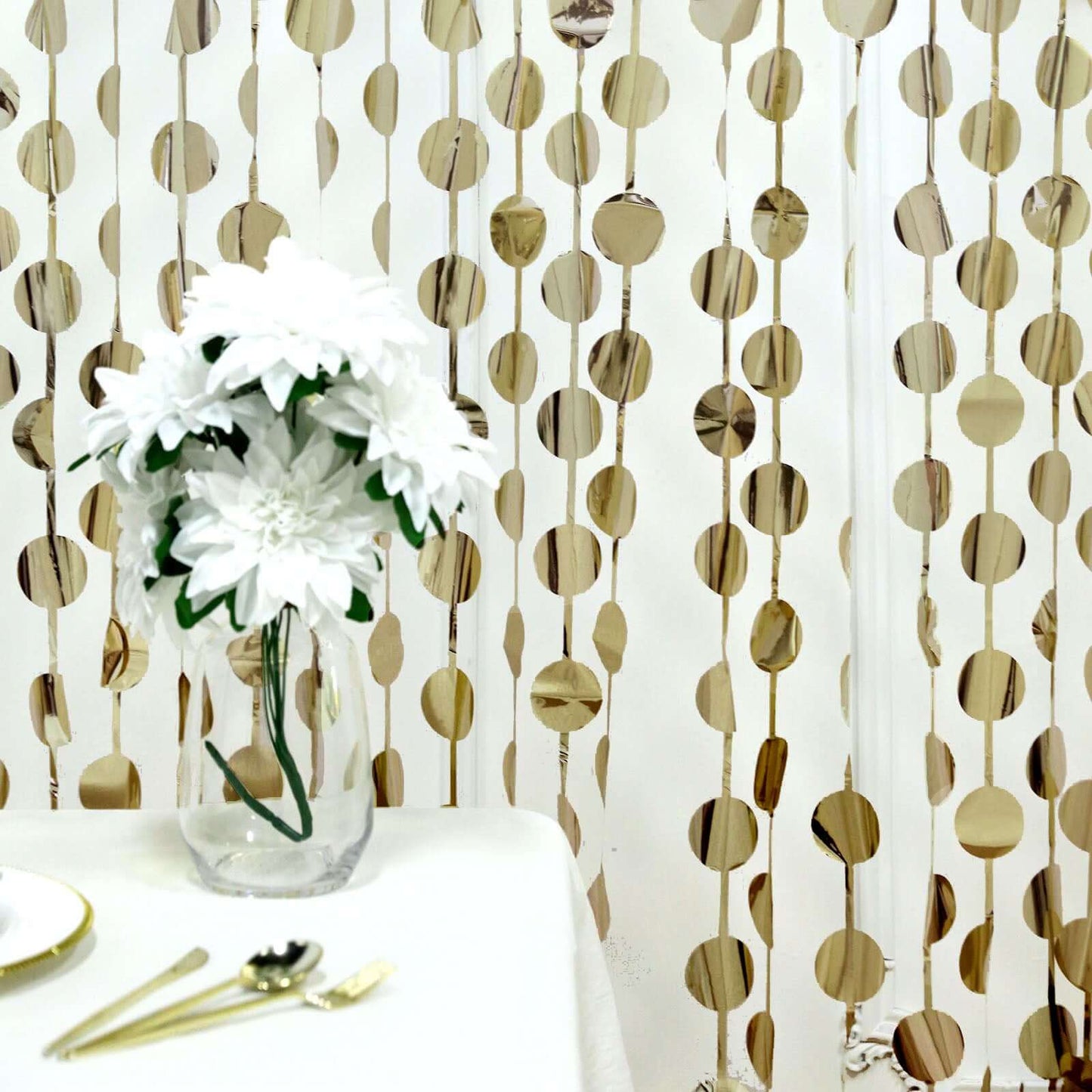 Champagne Round Chain Foil Fringe Curtain Party Backdrop, Metallic Champagne Tinsel Streamer Party Decor - Door Window Foil Curtain - 3ftx6.5ft