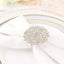 4 Pack Diamond Rhinestone Silver Metal Flower Napkin Rings, Decorative Napkin Buckle Holders
