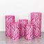 Set of 5 Fuchsia Wave Mesh Cylinder Pedestal Stand Covers with Embroidered Sequins, Pillar Prop Covers - 160 GSM