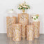 Set of 5 Rose Gold Wave Mesh Cylinder Pedestal Stand Covers with Embroidered Sequins, Pillar Prop Covers - 160 GSM