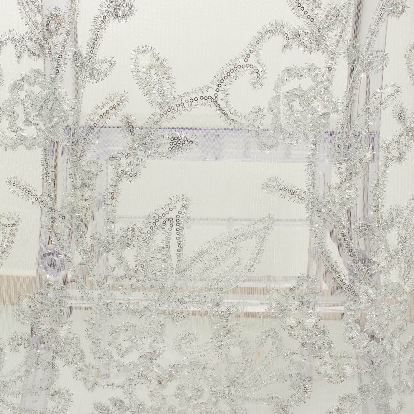 Organza Chiavari Chair Slipcover with Floral Sequin Embroidery White - Stylish Lace Chair Back Cover for Weddings