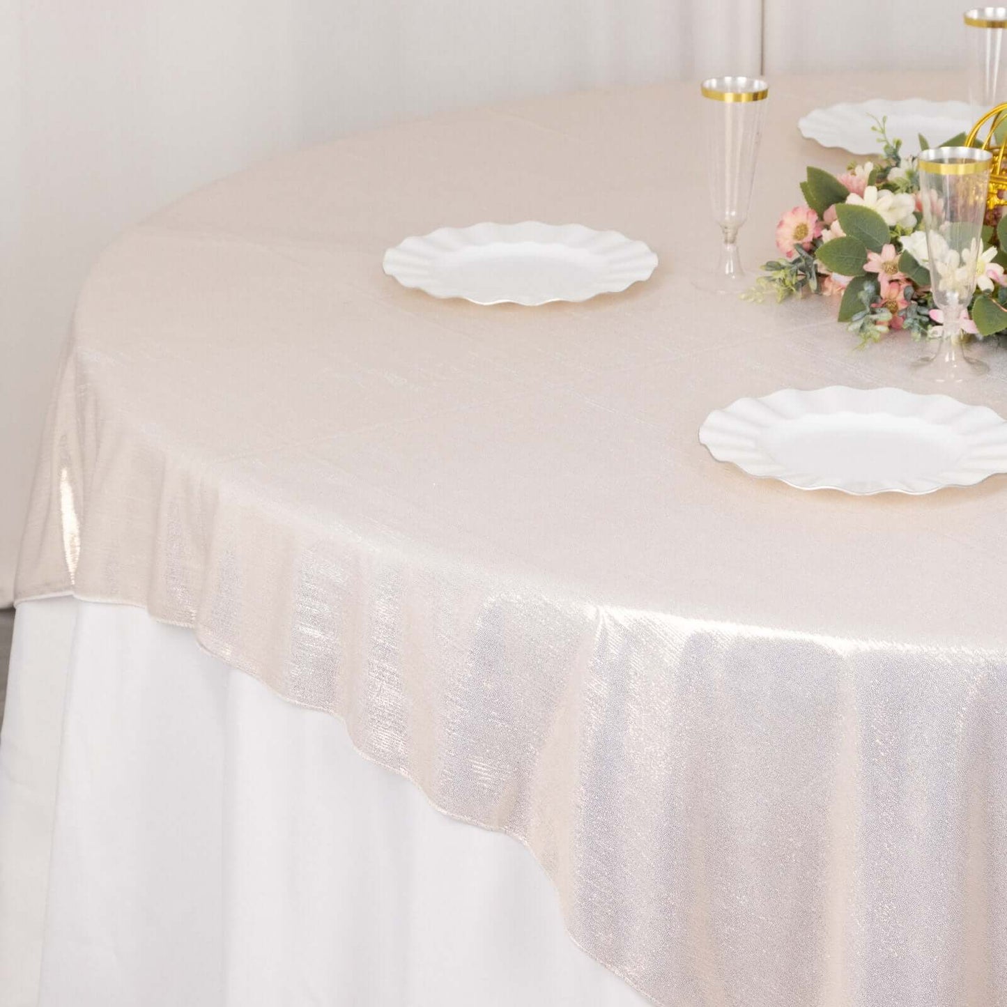 Polyester 72"x72" Table Overlay Square Tablecloth Beige - Sequin Dots Wrinkle-Free Table Cover