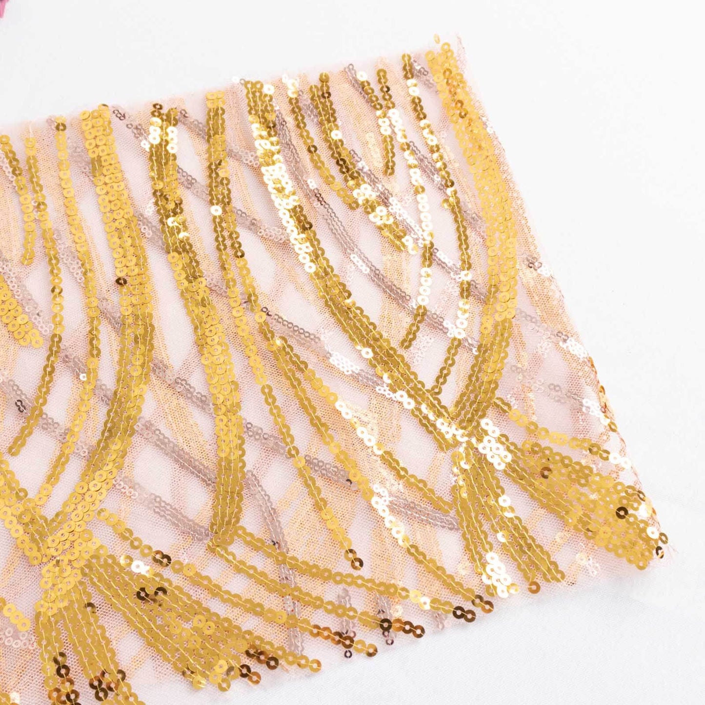 5 Pack Chair Sash Bands with Wave Embroidered Sequins Rose Gold/Gold