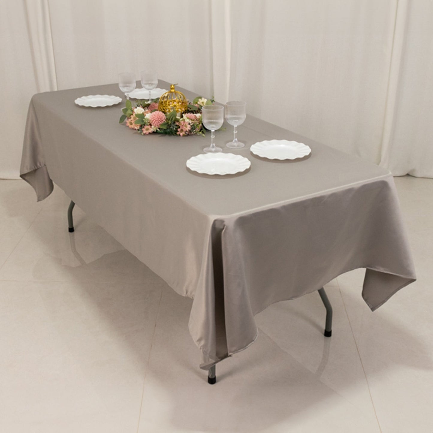 Lamour Satin 60"x102" Rectangle Tablecloth Silver - Durable & Silky Soft Feel Table Cover