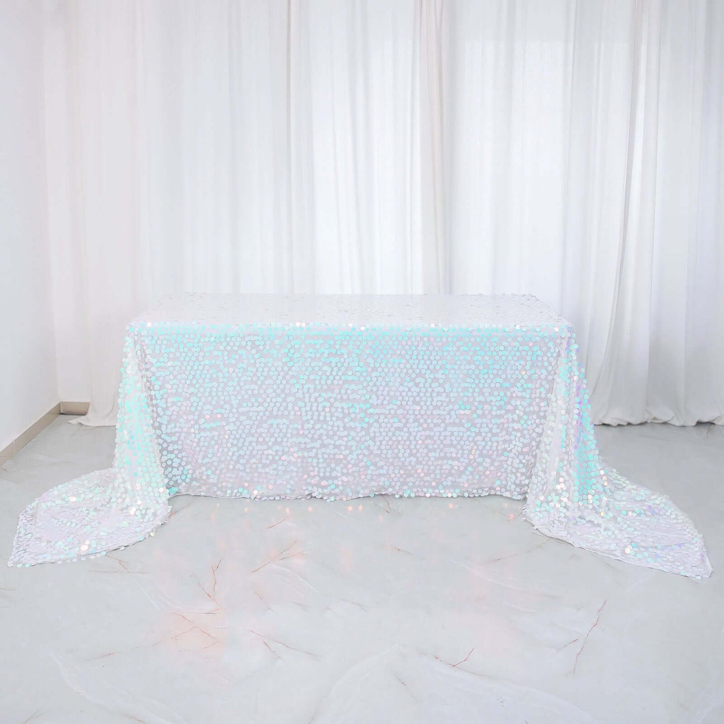 Sequin 90"x156" Rectangle Tablecloth Iridescent Blue - Seamless Big Payette Table Cover
