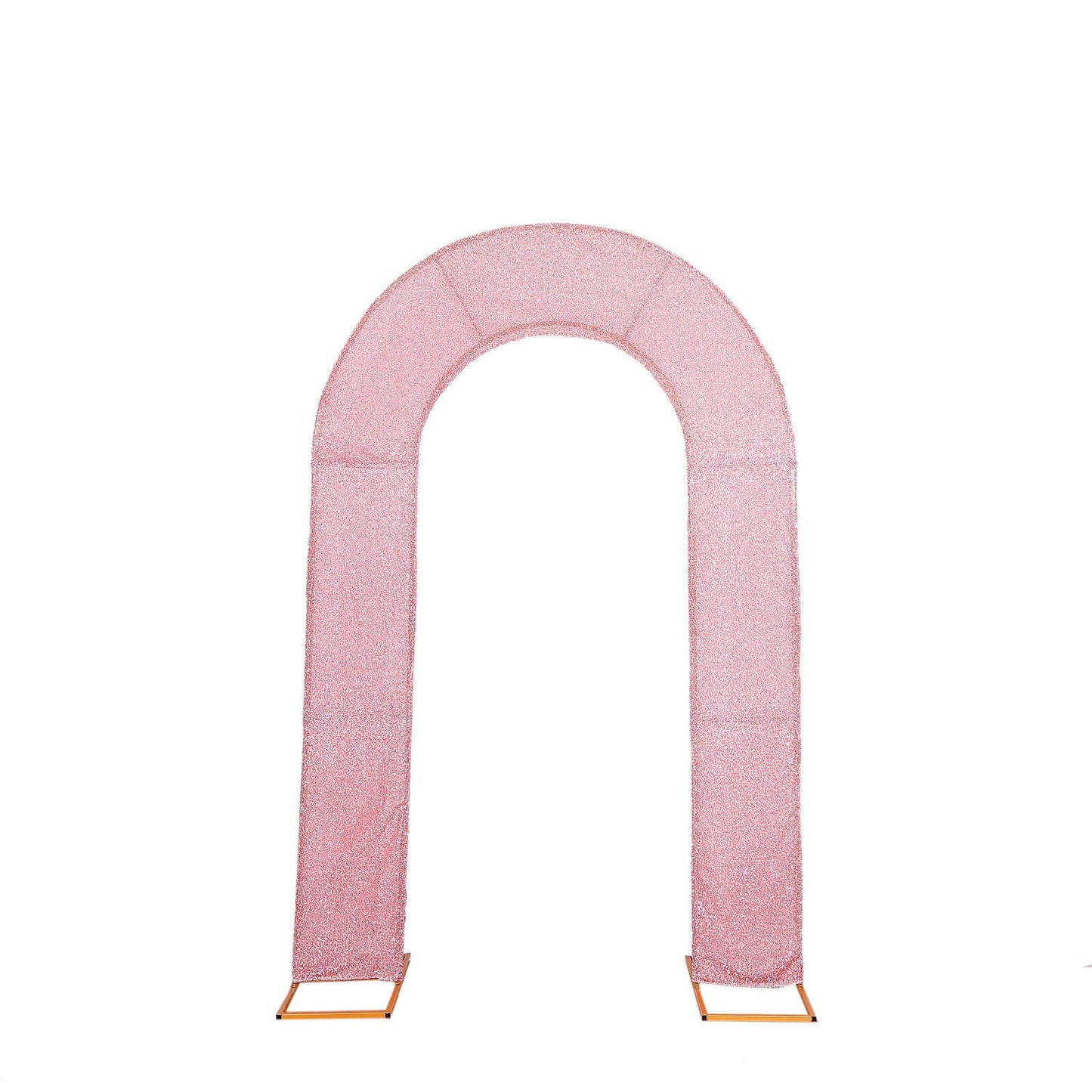 8ft Rose Gold Spandex Fitted U-Shaped Wedding Arch Cover With Shimmer Tinsel Finish, Double-Sided Open Arch Backdrop Slipcover