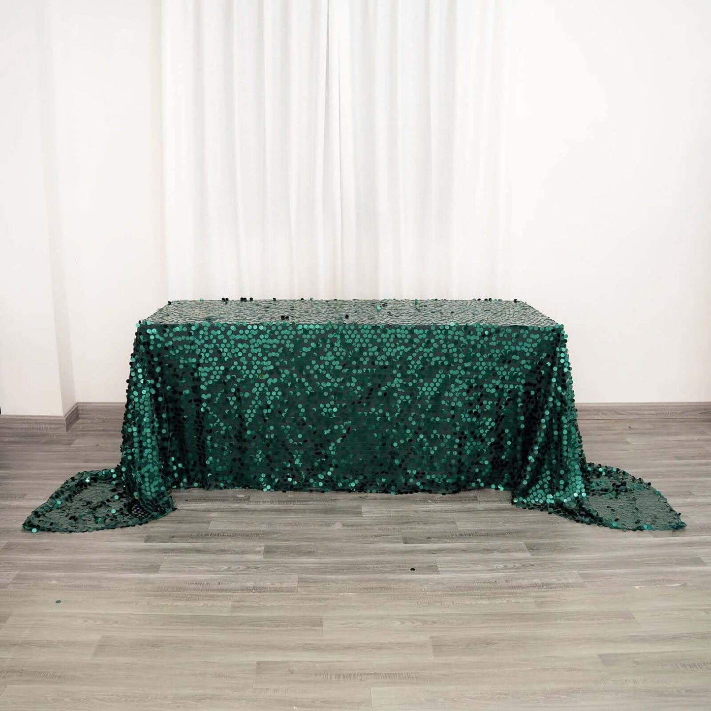 Sequin 90"x156" Rectangle Tablecloth Hunter Emerald Green - Seamless Big Payette Table Cover