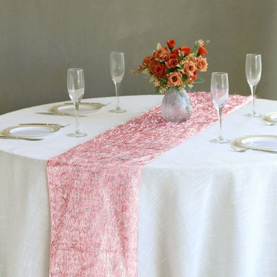 Metallic Tinsel Polyester 12"x108" Table Runner Rose Gold - Shimmery Fringe Shag Table Decor