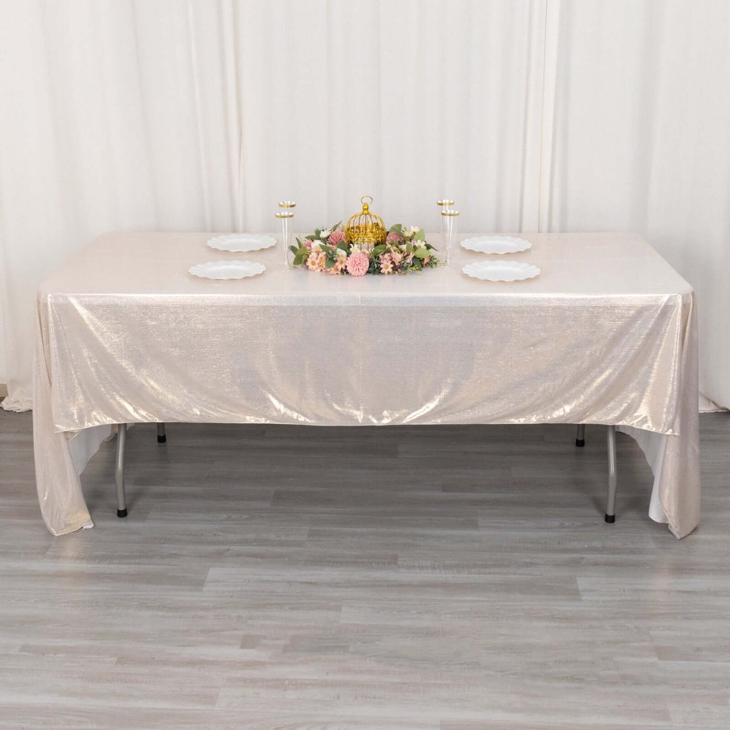 Sequin Dots Polyester 60"x126" Rectangle Tablecloth Shimmering Beige - Wrinkle Free & Sparkling Table Cover