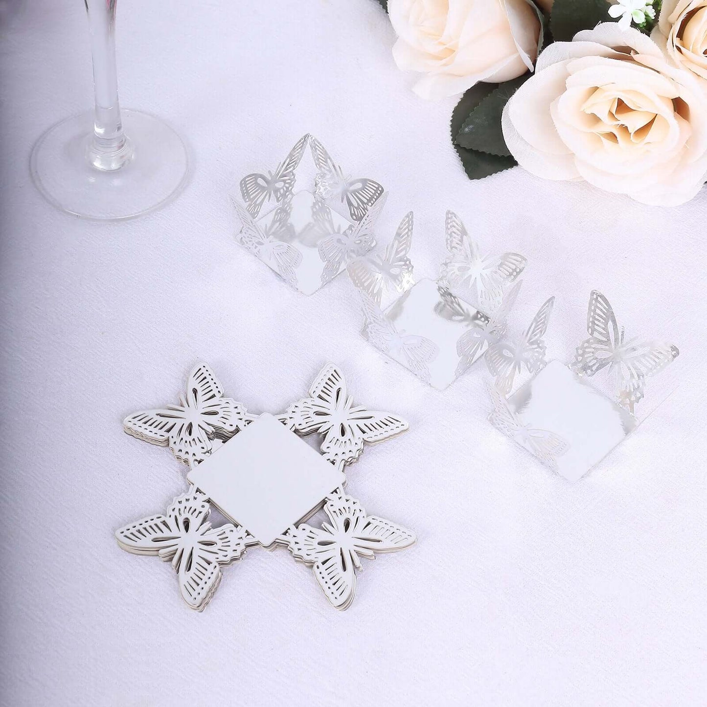 50-Pack Mini Paper Truffle Cup Liners Butterfly Square Design Metallic Silver - 225GSM Cupcake Tray Wrappers 4"