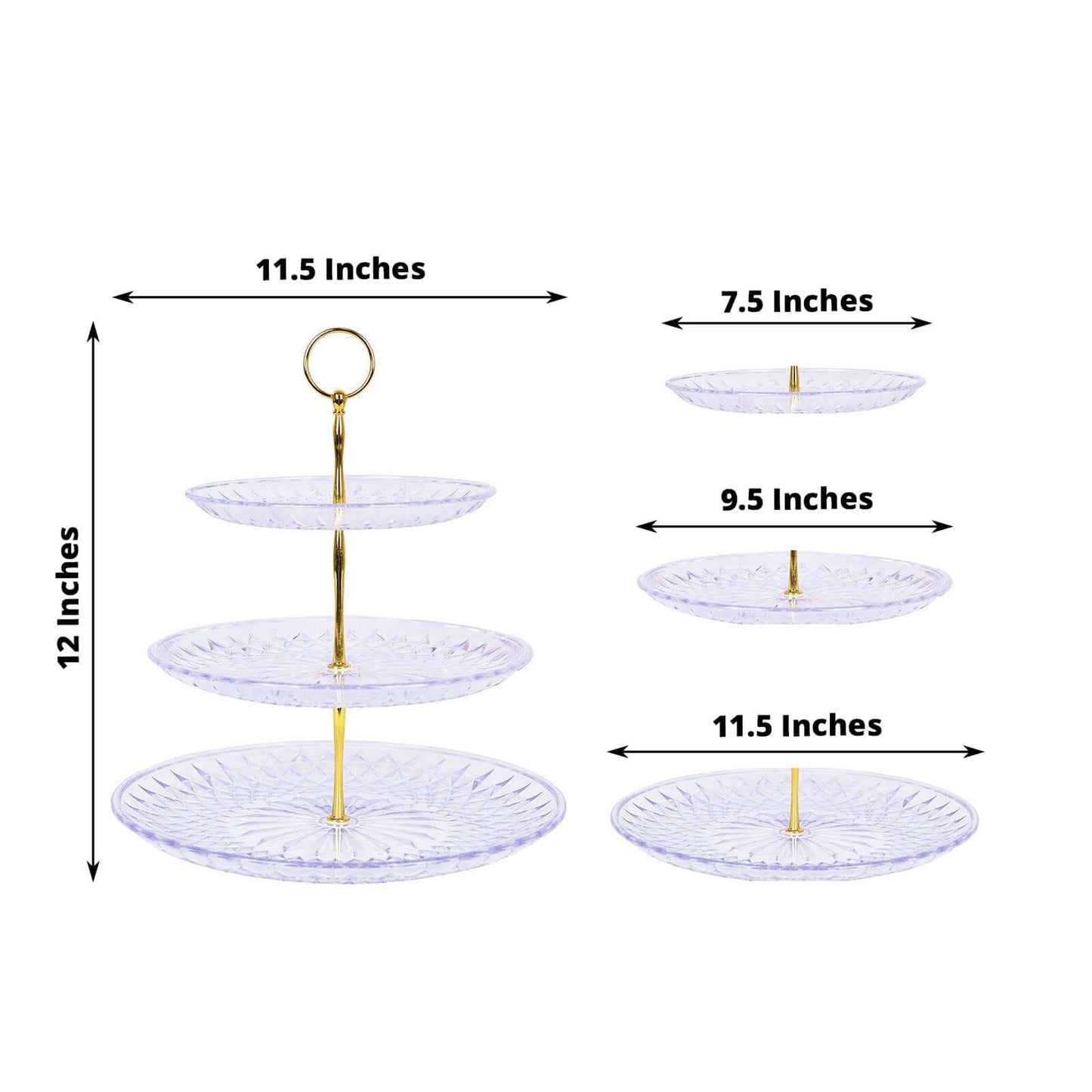 3-Tier Acrylic Cupcake Stand Clear - Sturdy Dessert Serving Tray Platter with Gold Top Handles for Classy Special Occasions & Dessert Buffets 12"