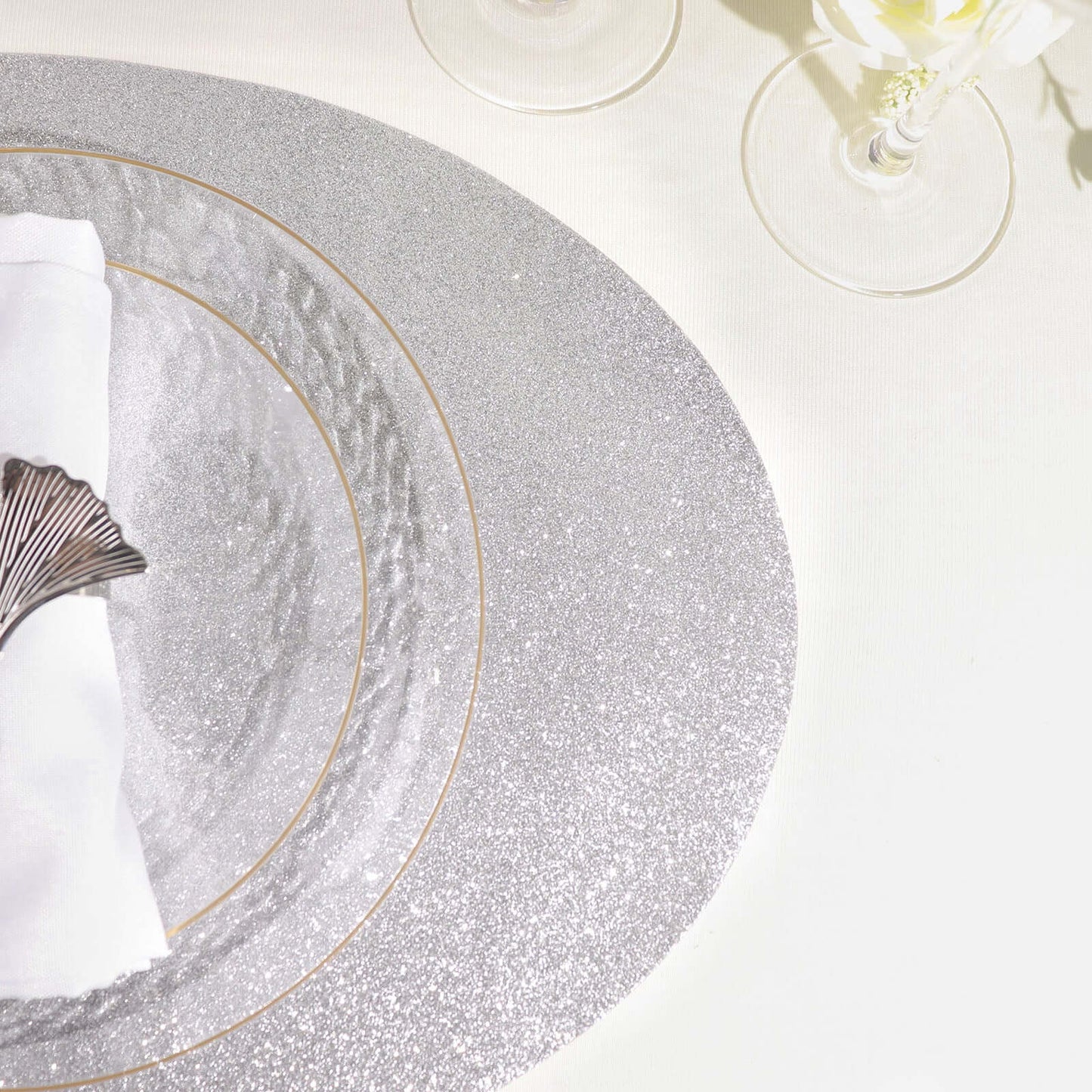 6-Pack Placemats Glitter Design Silver Sparkle Oval - Non-Slip Decorative Table Mats for Dining 12"x18"